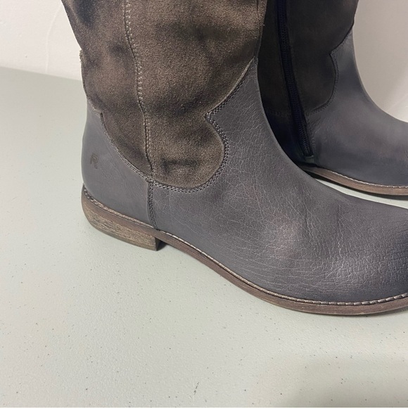 Roan Natty Burnished Riding Boots Leather Women 8.5 Gray/Brown Tall Lace Calf - Picture 2 of 12